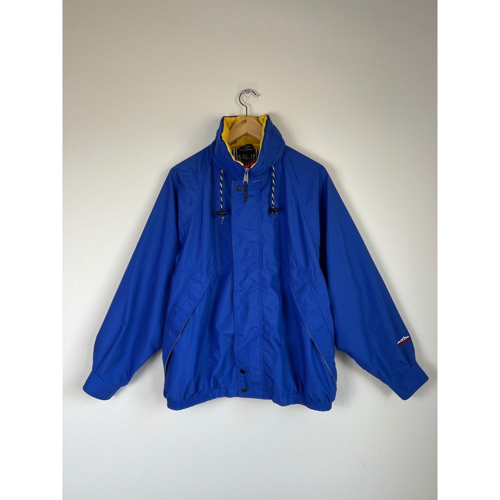 VTG White Sierra Rain Jacket Mens M Gorpcore Blue Yellow Grunge Windbreaker 80s